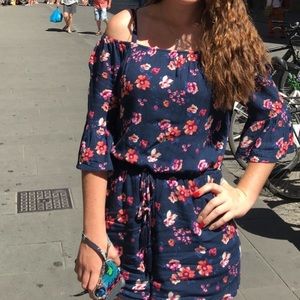 Floral and navy shorts romper